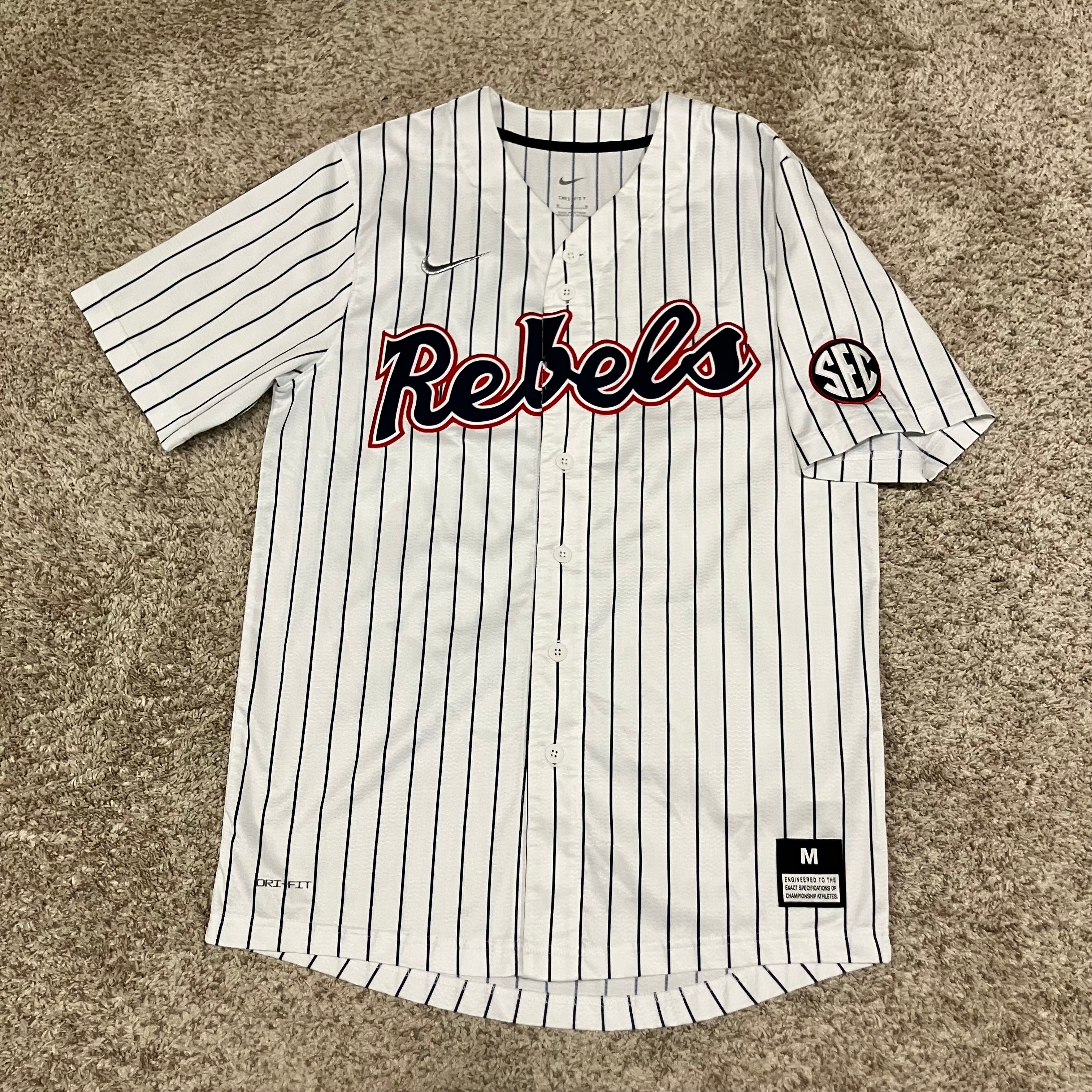 Ole Miss Rebels Pinstripe Baseball Nike Jersey Medium