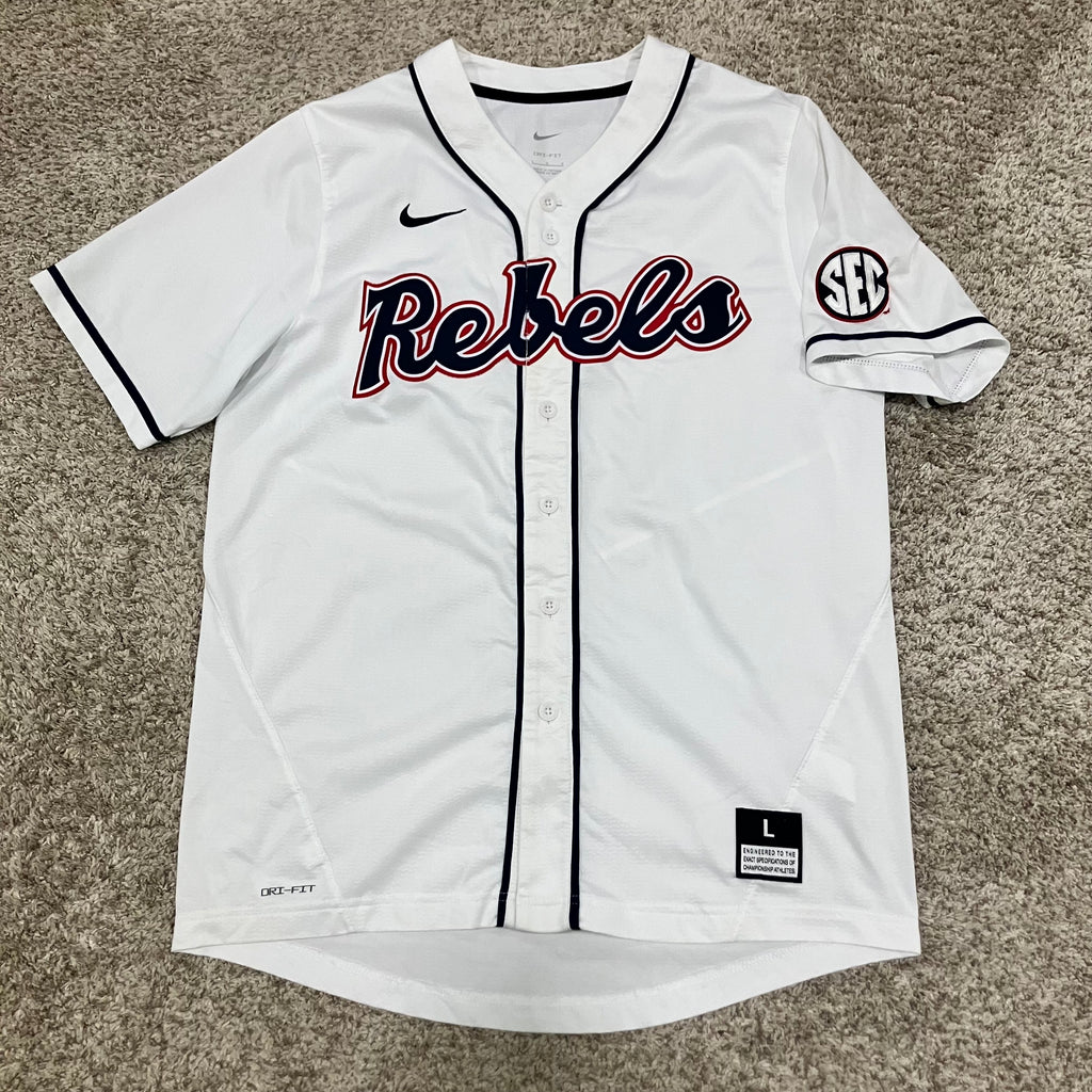 Ole Miss Rebels Home White Baseball Jersey Large