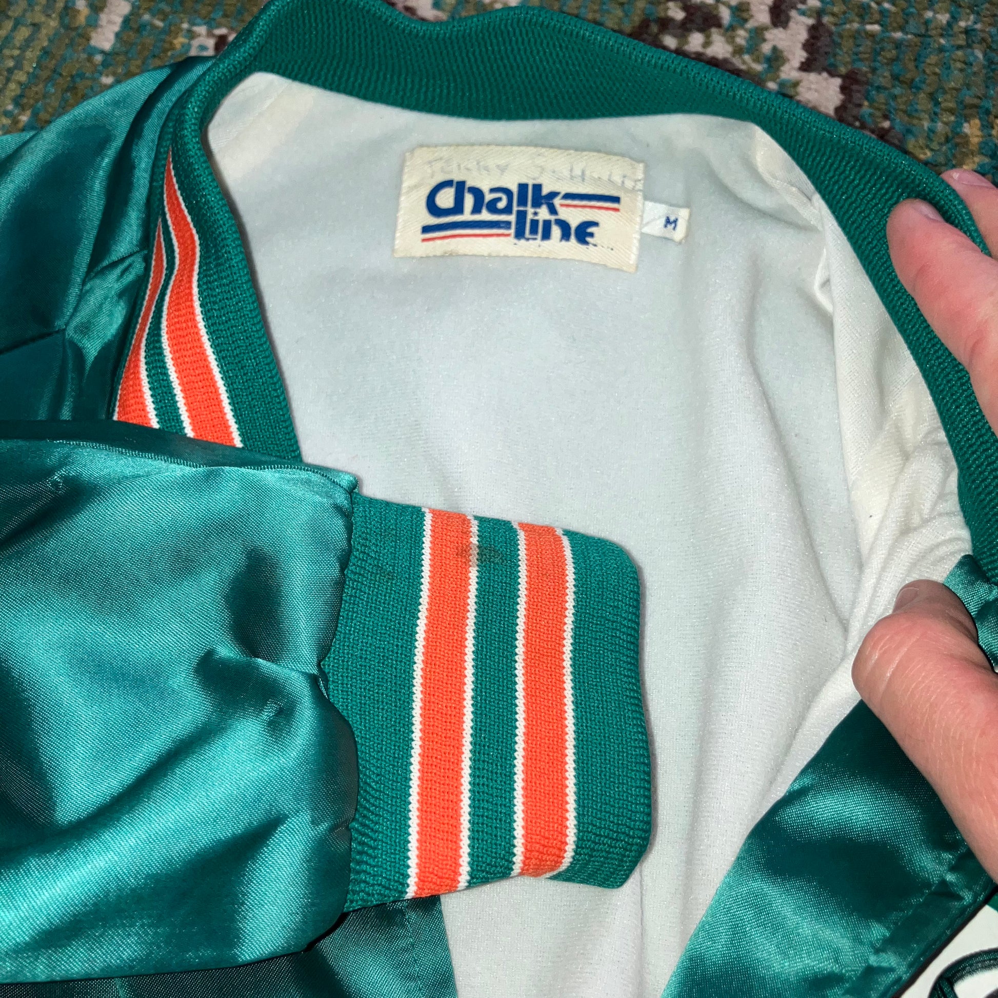Miami Dolphins Chalkline Button Aqua Windbreaker Jacket Medium Spellout