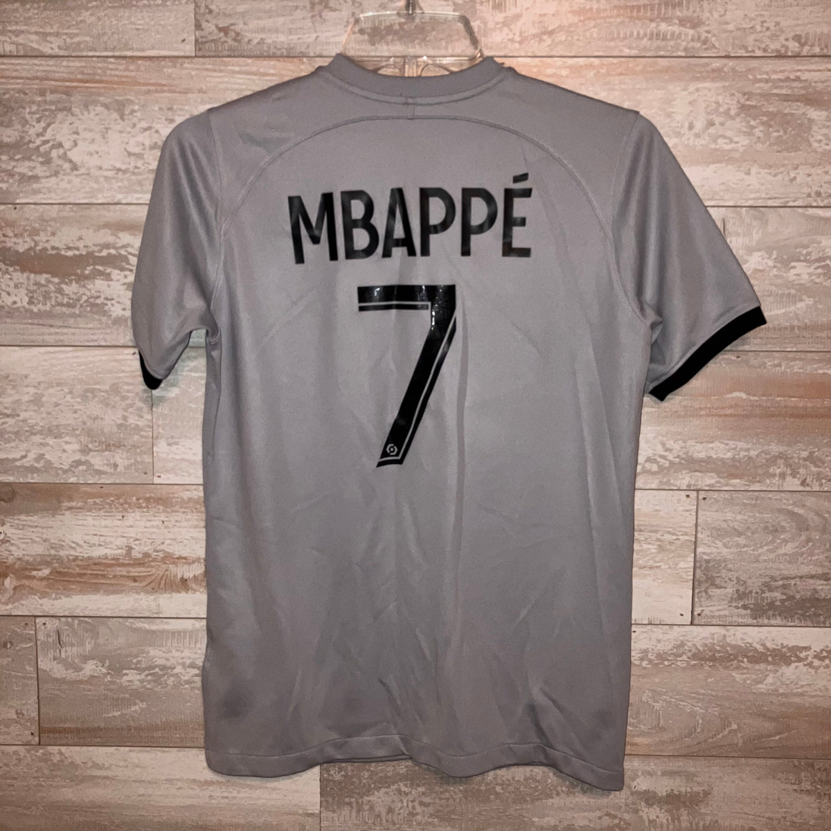 Kylian Mbappe Kids 2022/23 Paris Saint Germain Away Gray Nike Jersey Large