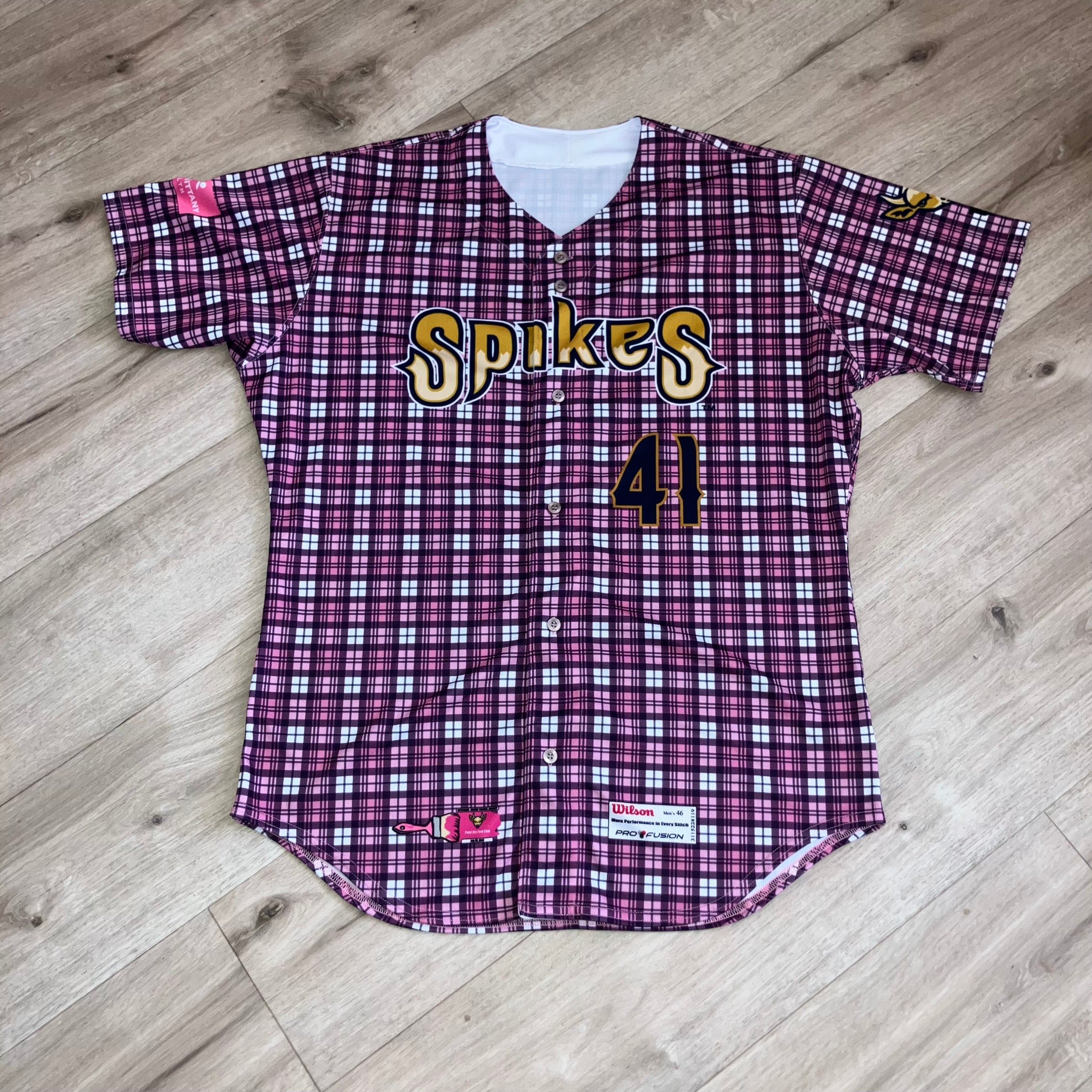State College Spikes Paint the Park Pink Milb Wilson Jersey 46