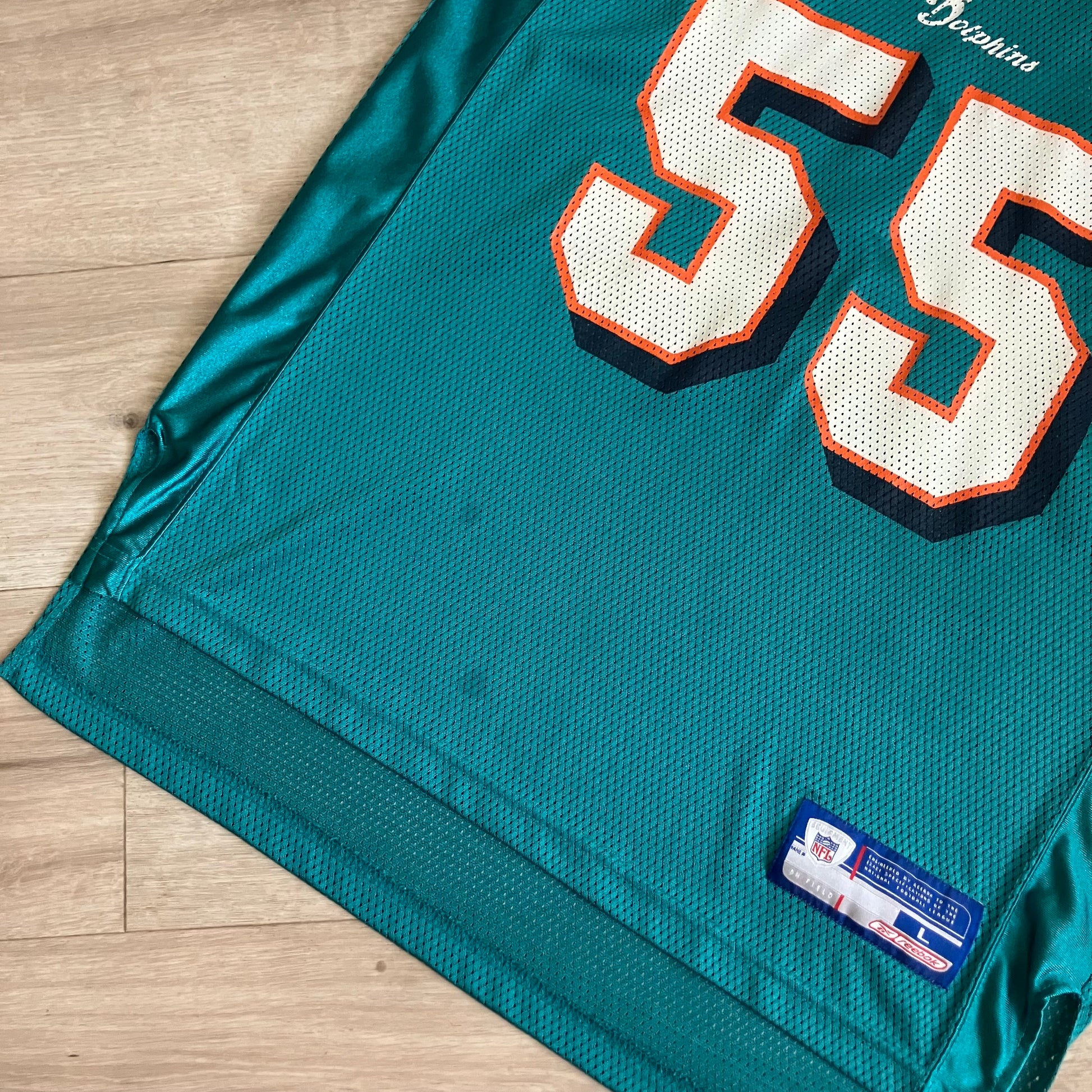 Junior Seau Miami Dolphins Aqua Reebok Jersey Large