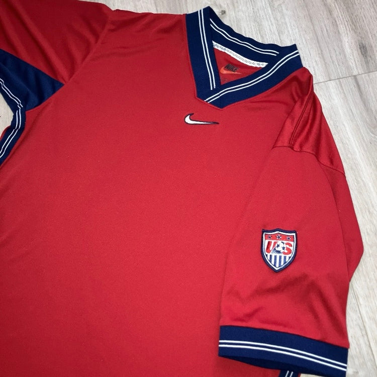 USMNT Vintage 90s Y2K Center Swoosh Red Training Nike Jersey L US Soccer