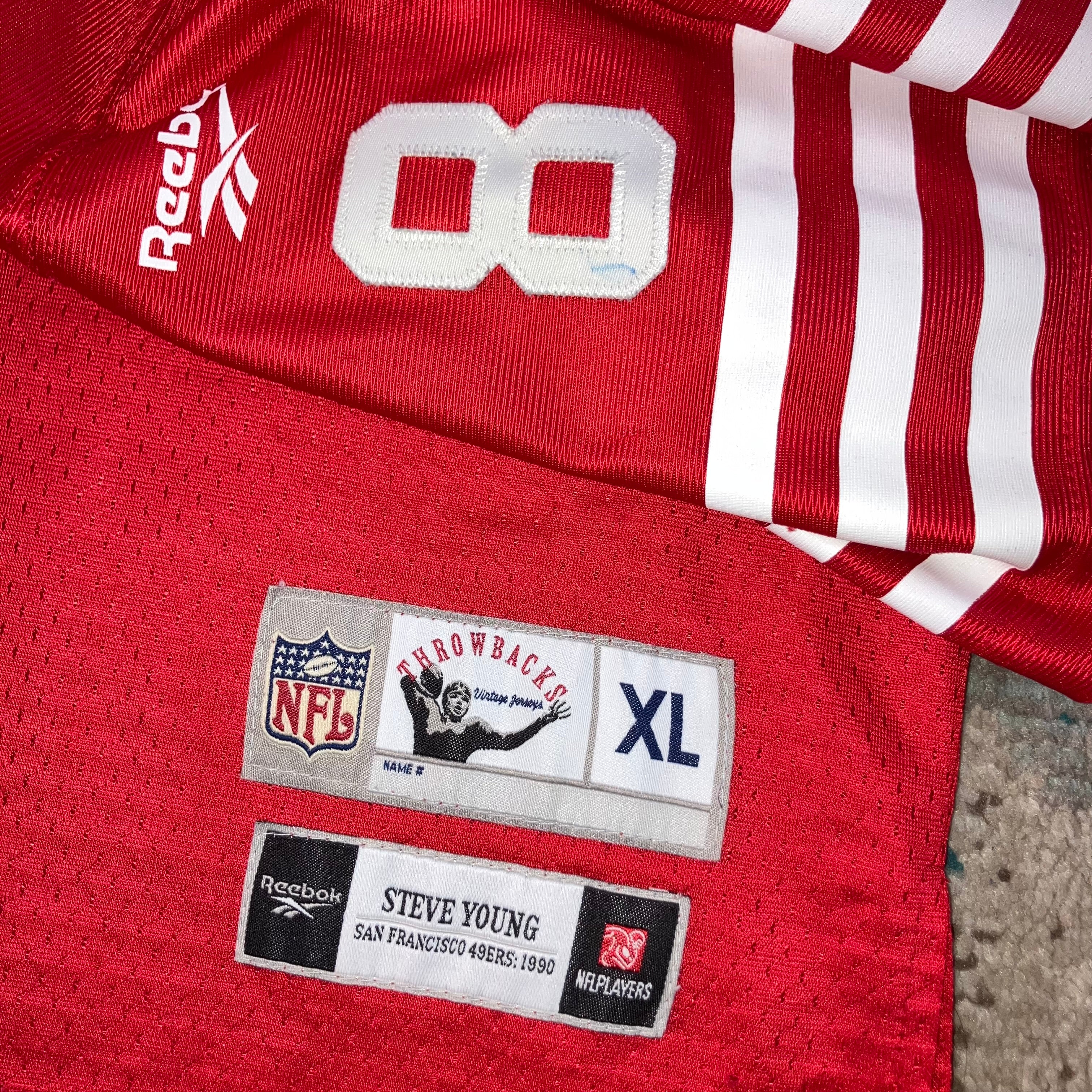 1990 Steve Young San Francisco 49ers Red Reebok Jersey Small