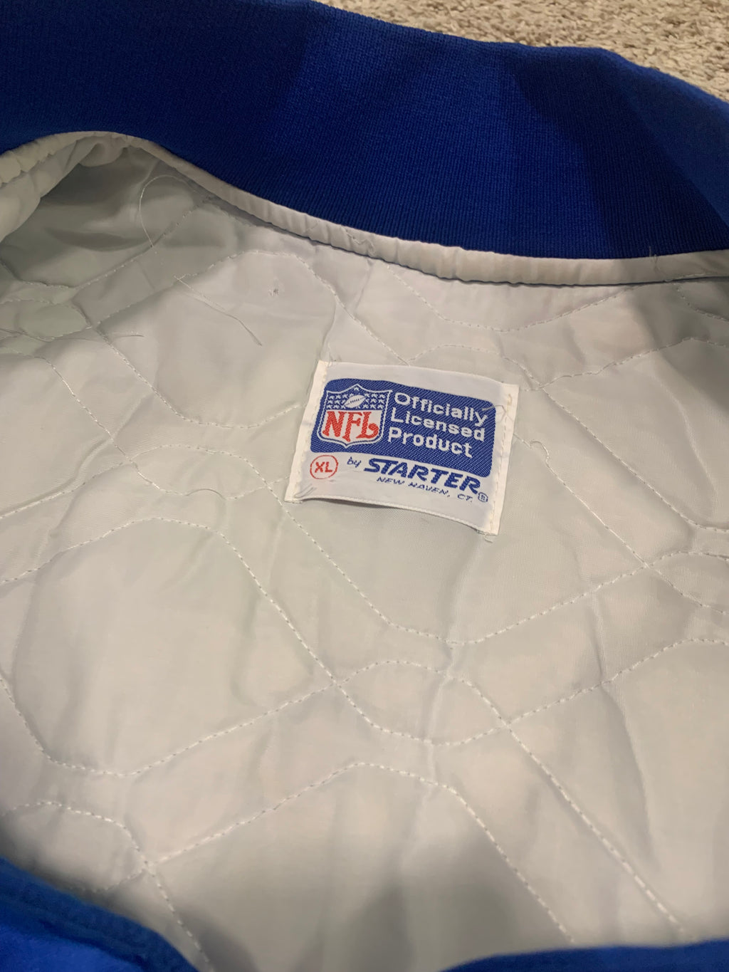 Denver Broncos Blue Vinyl Starter Bomber Jacket Men XL VTG
