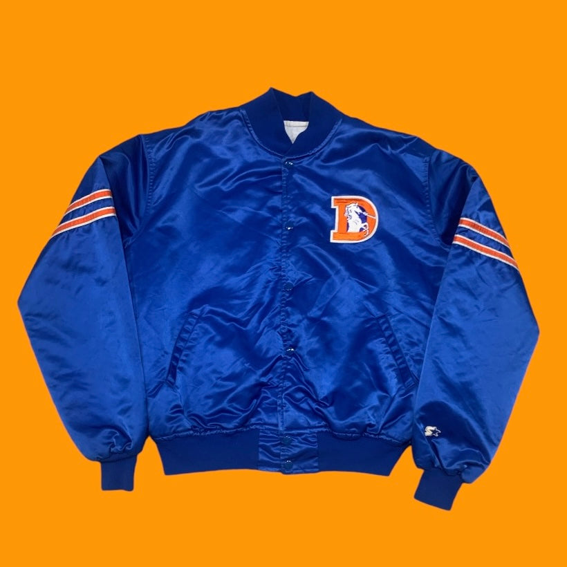 Denver Broncos Blue Vinyl Starter Bomber Jacket Men XL VTG