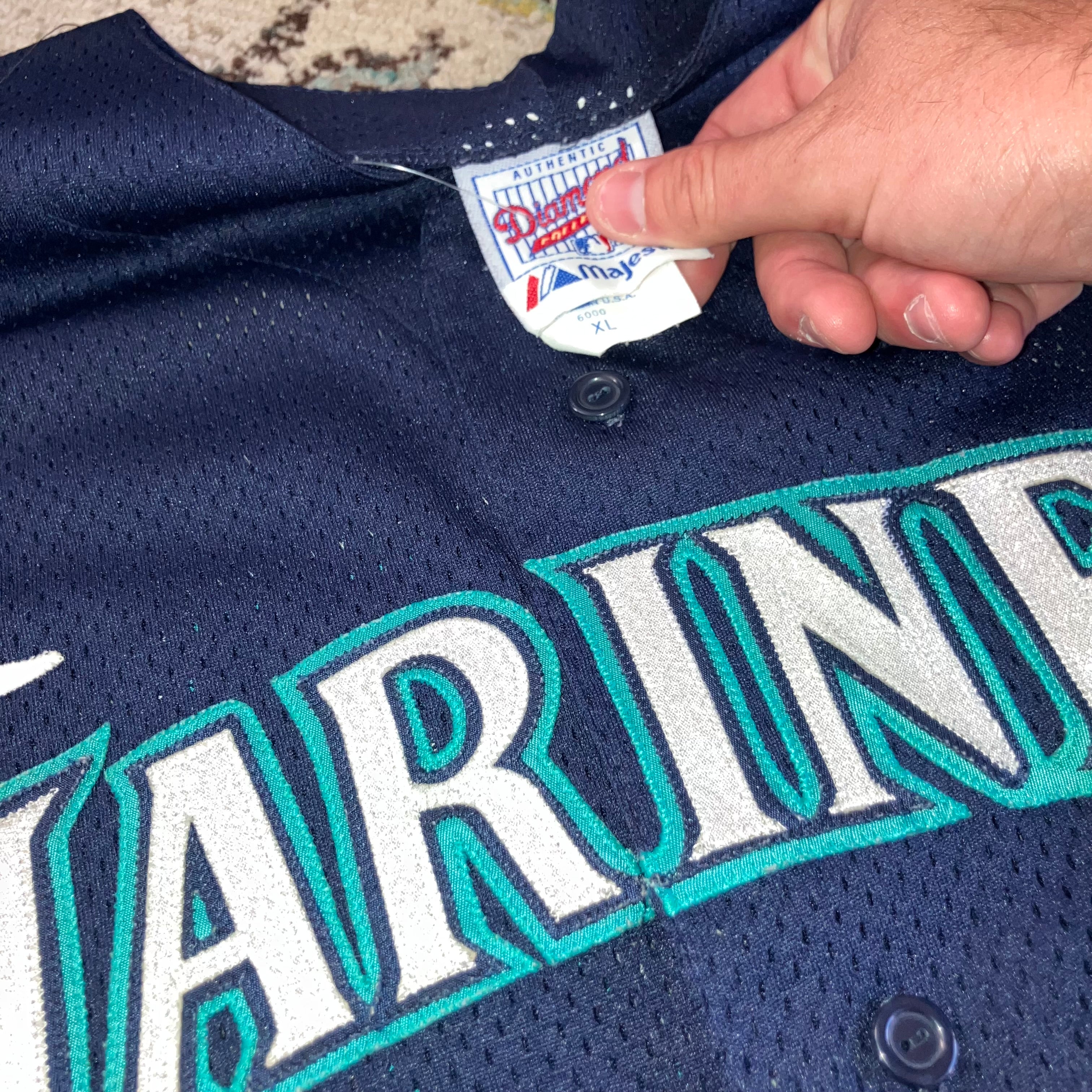 Seattle Mariners #17 Navy Diamond Authentic Majestic Jersey XL