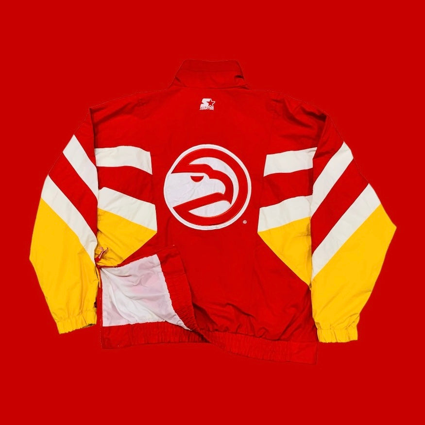 Atlanta Hawks 1/2 Zip Red Starter Windbreaker Jacket Large