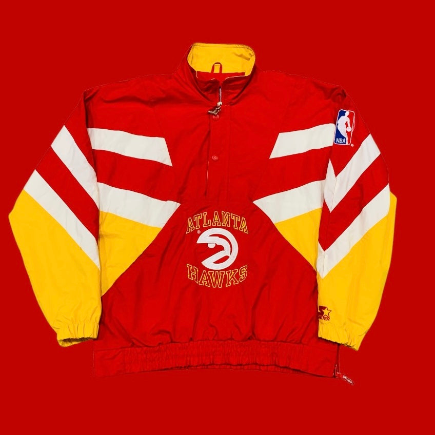 Atlanta Hawks 1/2 Zip Red Starter Windbreaker Jacket Large