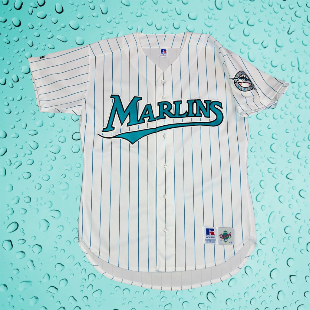 Florida Marlins Pinstripe Russell Athletic Home White Jersey 44