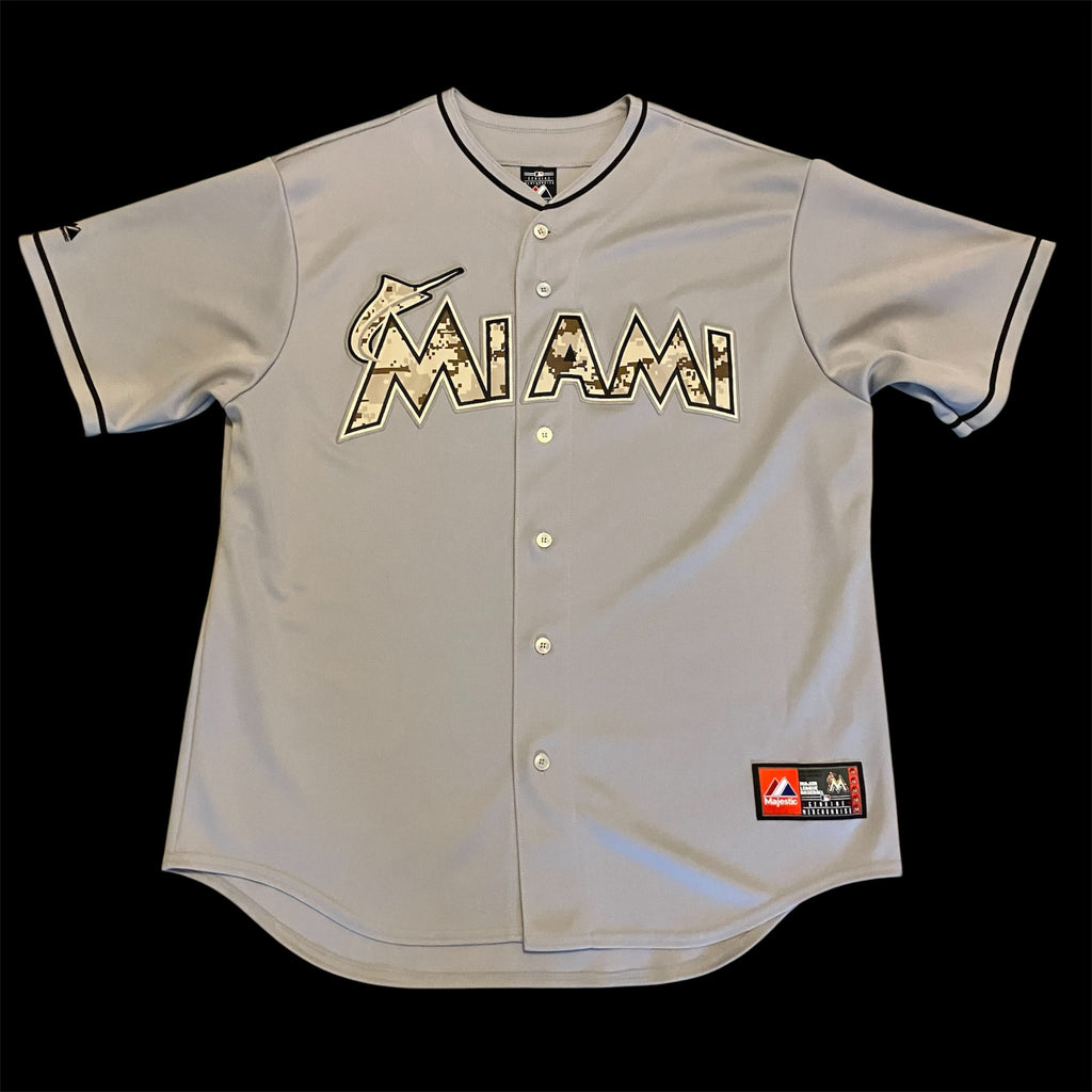 Miami Marlins Road Gray Camo Majestic Jersey XL