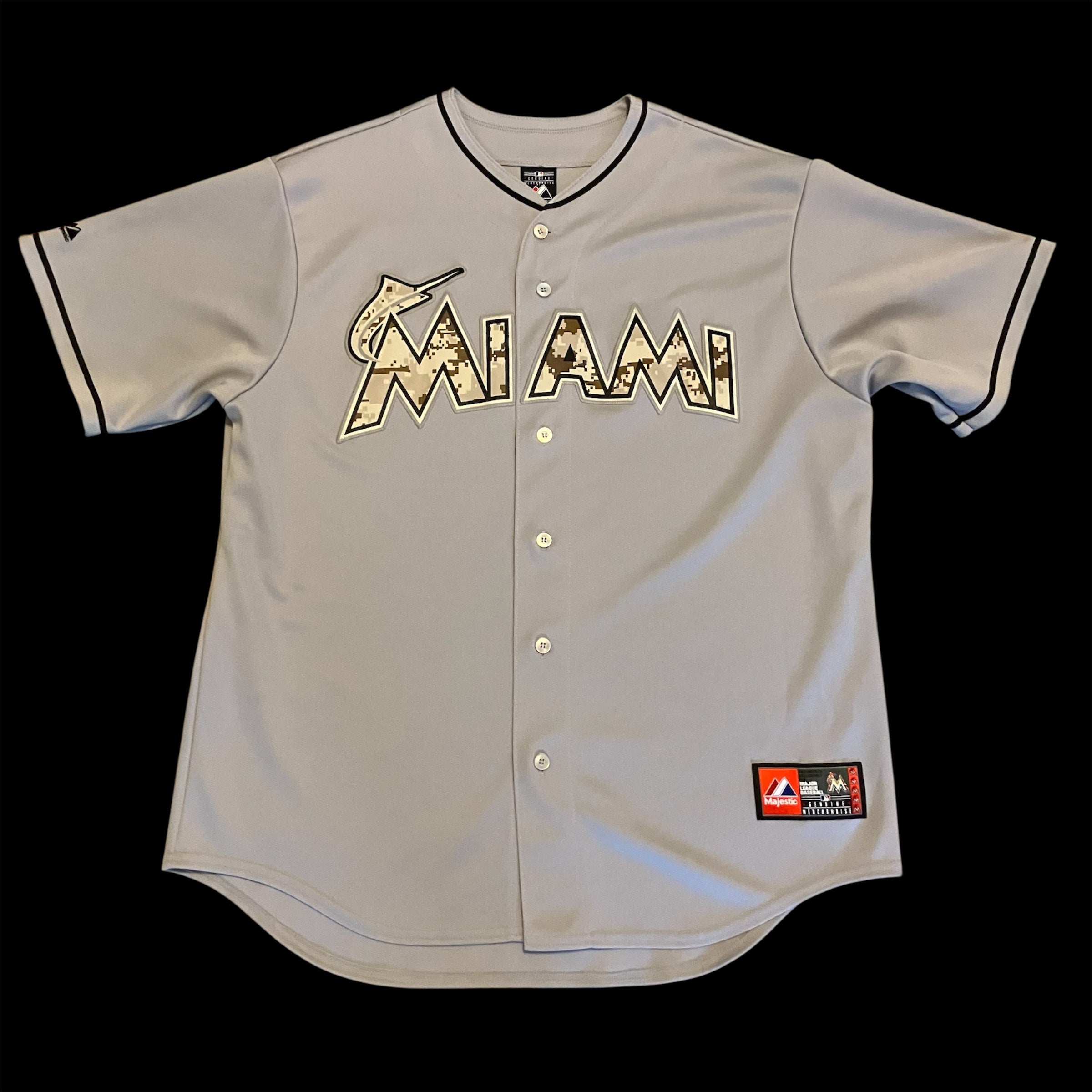 Miami Marlins Road Gray Camo Majestic Jersey XL