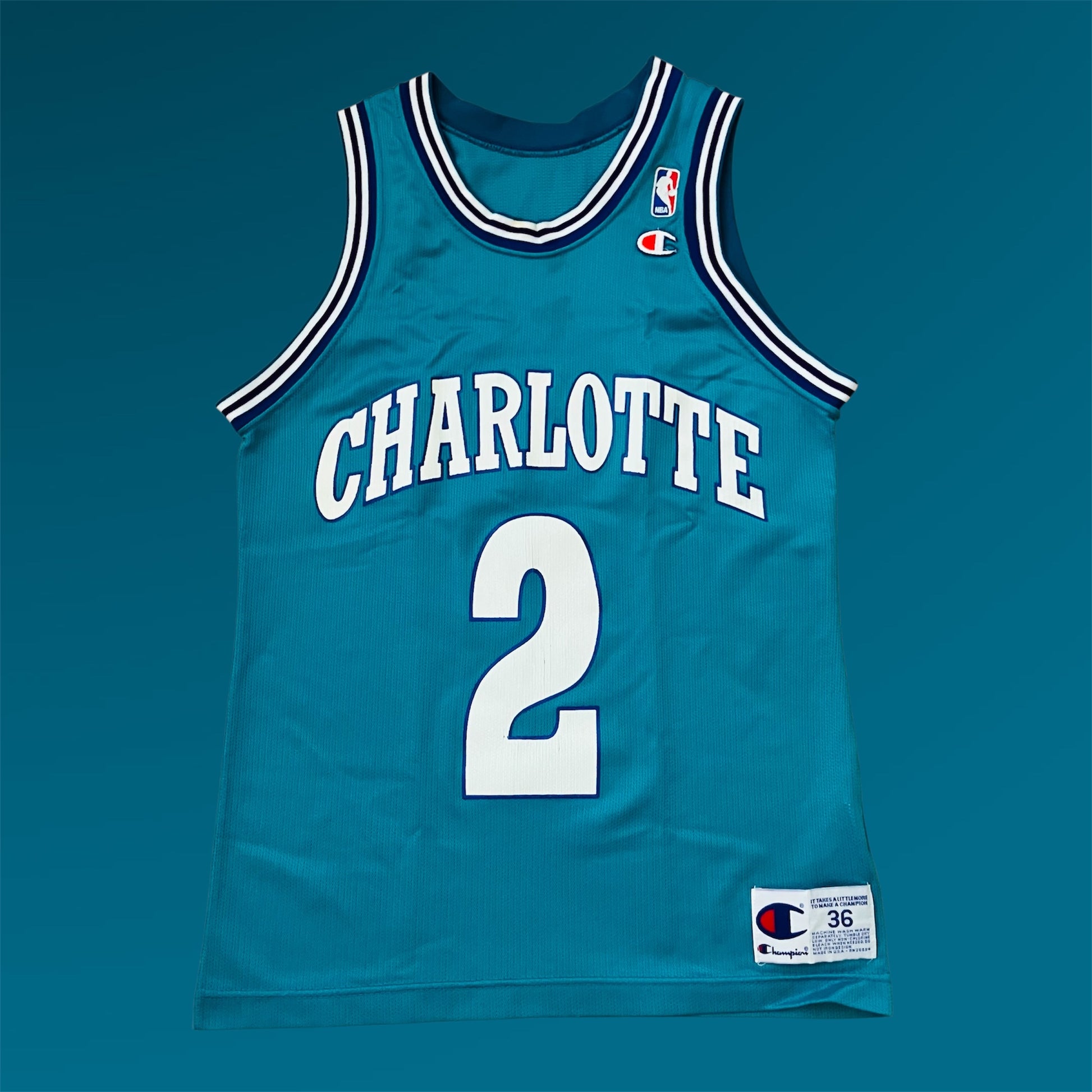 Larry Johnson Charlotte Hornets Teal Champion Jersey 36