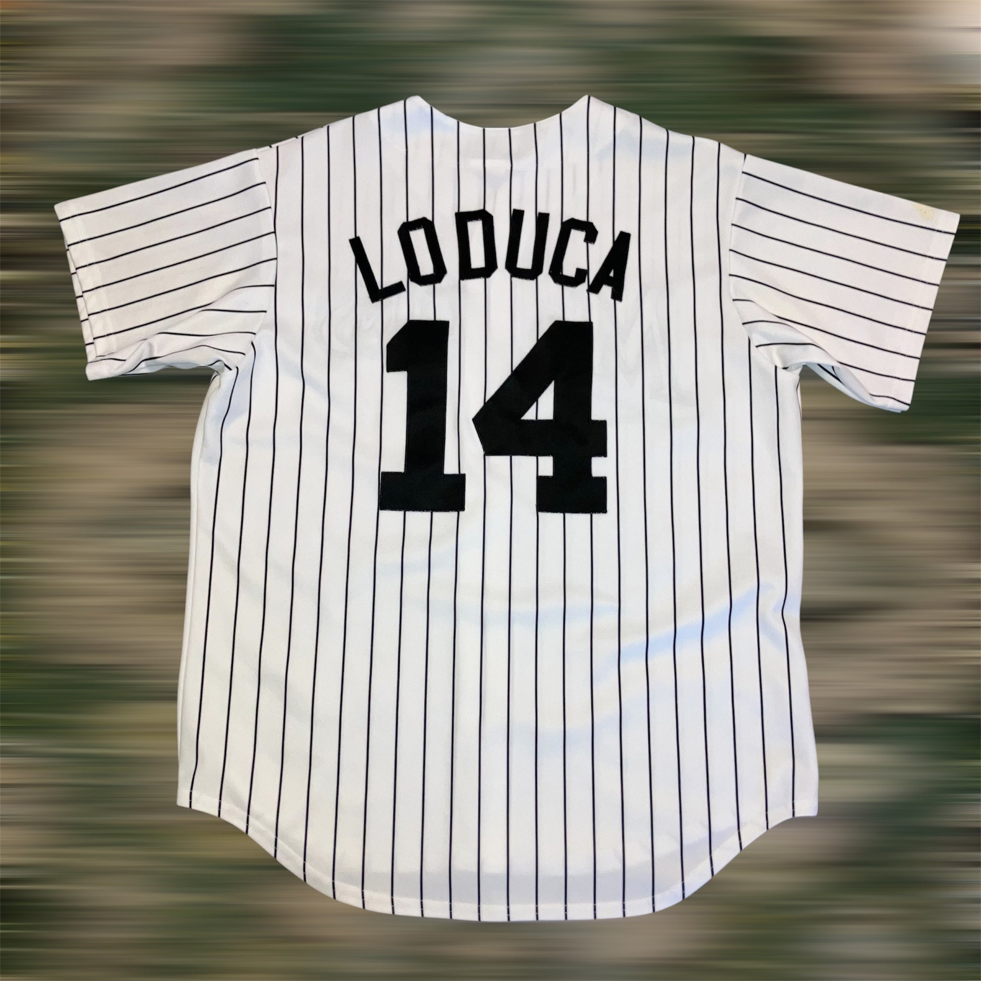 Paul Lo Duca Florida Marlins Pinstripe Home White Majestic Jersey Large