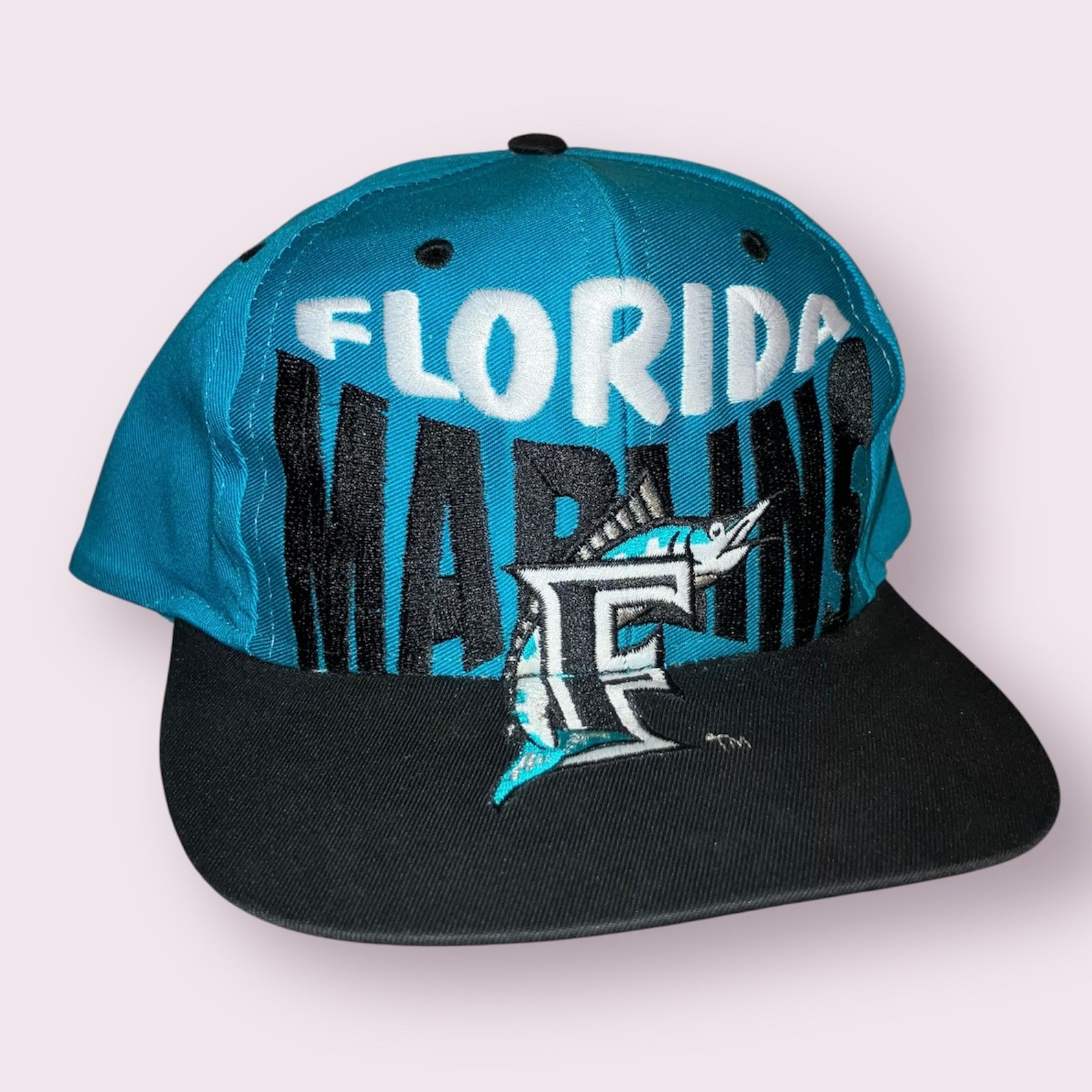 Florida Marlins AOP Teal Snapback Hat VTG