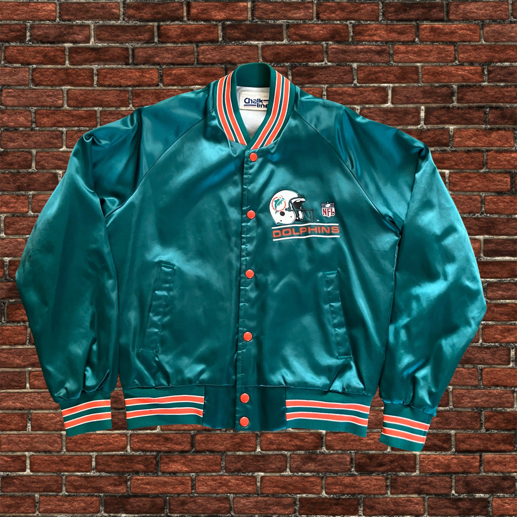 Miami Dolphins Chalkline Button Aqua Windbreaker Jacket Medium Spellout