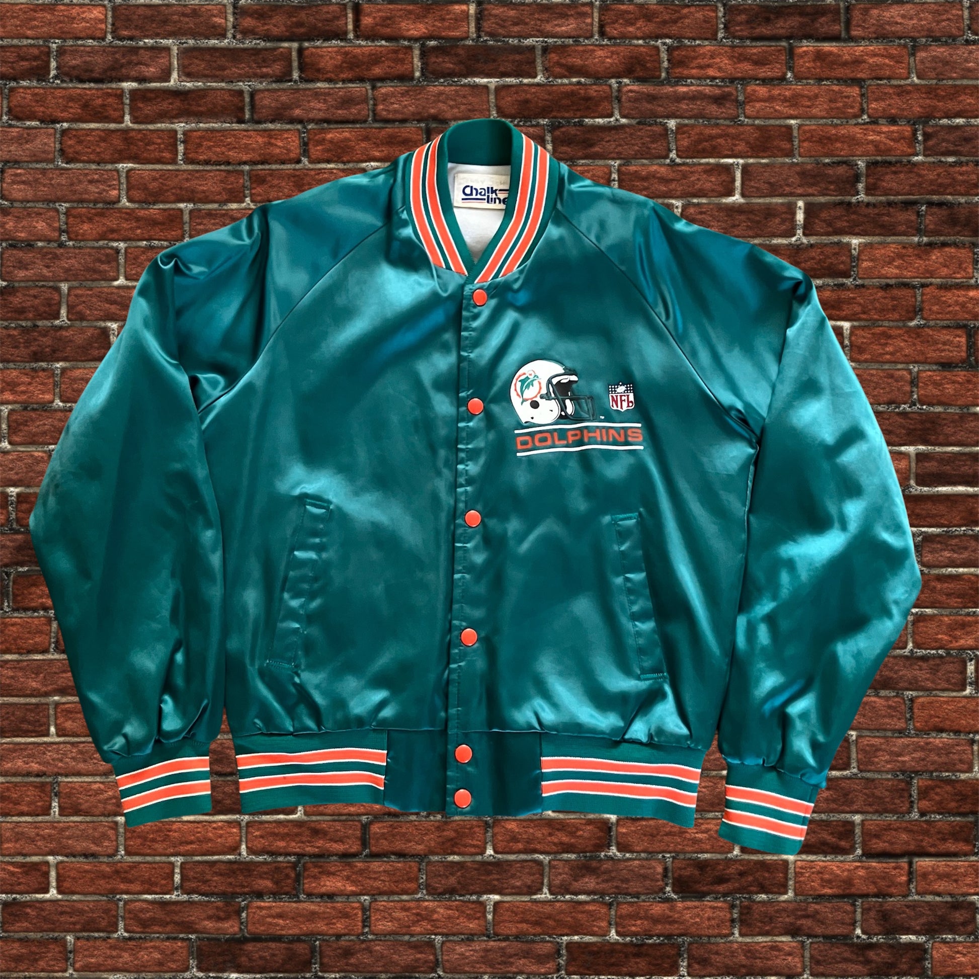 Miami Dolphins Chalkline Button Aqua Windbreaker Jacket Medium Spellout