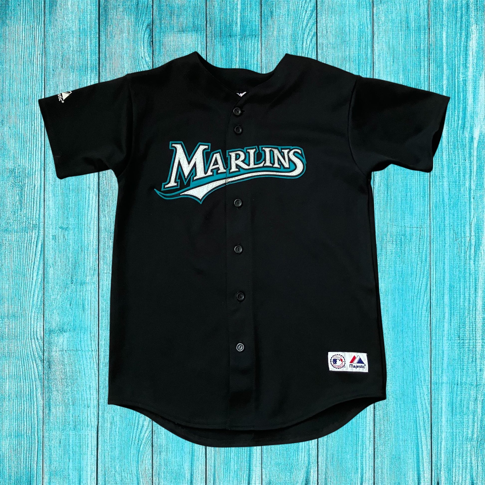 Kids Dan Uggla Florida Marlins Black Majestic Jersey Large