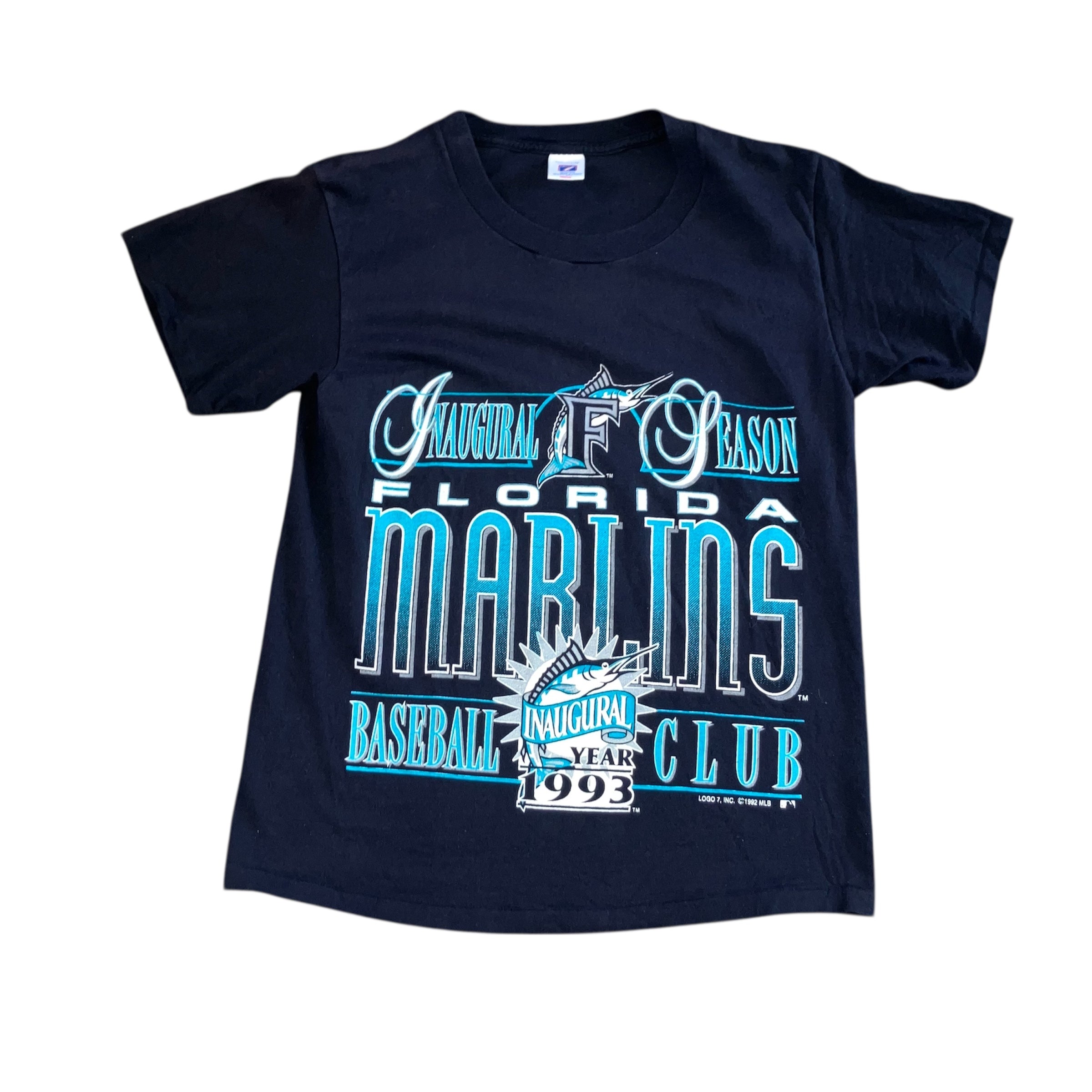 1993 Inaugural Season Florida Marlins Logo 7 Black Shirt Medium