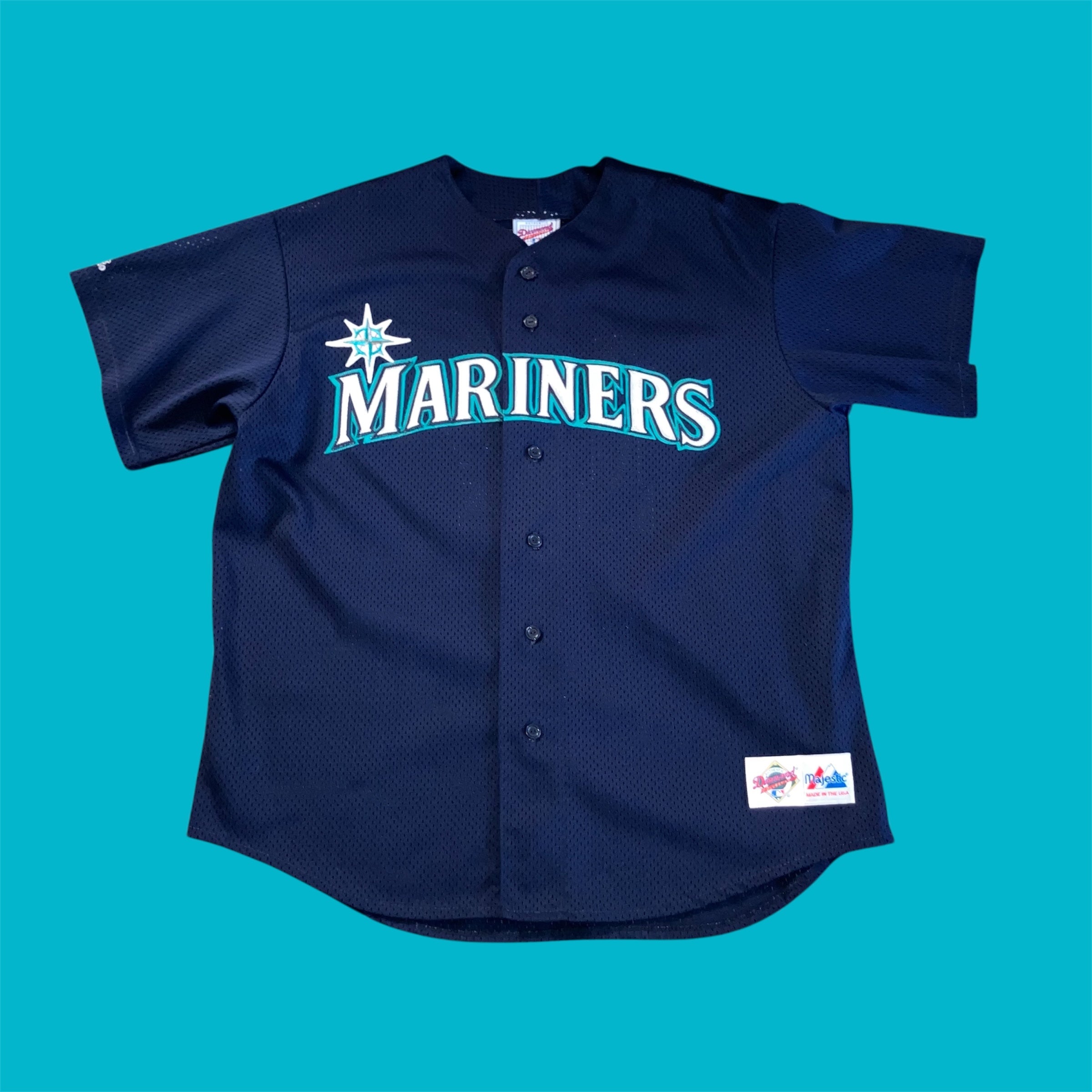 Seattle Mariners #17 Navy Diamond Authentic Majestic Jersey XL